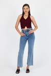 Kadın Yelek-Bordo Boyundan Geçmeli Düğme Detaylı Yelek 2425-rulem