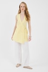 Kadın Yelek-Sarı %100 Pamuk Müslin Yandan Bağlamalı Kuşaklı Yelek 8017A-rulem