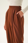 Kahve Arka Bel Lastik Pileli Pantolon 4072A