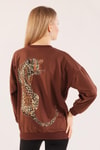 Kahve Arkası Kaplan Baskı Sweat 8632