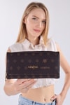 Kahve Baskılı Fermuarlı Cüzdan 013