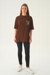 Kahve Baskılı Oversize Tişört 1707