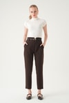Kahve Bel V Kesim Kemerli Pantolon 8404A