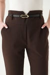 Kahve Bel V Kesim Kemerli Pantolon 8404A