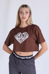 Kahve Caramel Baskı Crop Tişört 5164