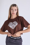Kahve Caramel Baskı Crop Tişört 5164