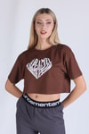 Kahve Caramel Baskı Crop Tişört 5164