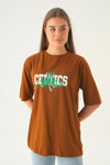 Kahve Celtıcs Baskı Oversize Tişört 1701