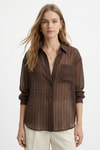 Kahve Cepli Çizgili Oversize Gömlek 5449
