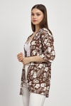 Kahve Çiçek Desen Fakir Kol Kimono 4463A