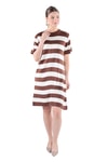 Kahve Çizgili Kısa Kol Elbise 24102