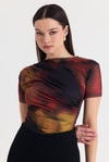 Kahve Desenli Büzgülü Sandy Bluz 12303