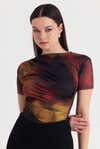 Kahve Desenli Büzgülü Sandy Bluz 12303