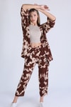 Kahve Desenli Kimono Takım 6729