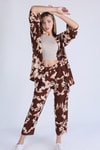 Kahve Desenli Kimono Takım 6729