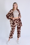 Kahve Desenli Kimono Takım 6729