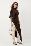Kahve Dik Yaka Asimetrik Kesim Uzun Tunik 261659