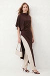 Kahve Dik Yaka Asimetrik Kesim Uzun Tunik 261659