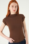 Kahve Dik Yaka Kısa Kol Body 8174A