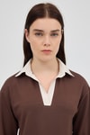 Kahve Gömlek Yaka Detaylı Triko Bluz 8241A