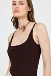 Kahve İnce Askılı Çıtçıtlı Bodysuit 13255