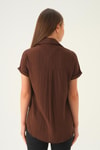 Kahve Kısa Kol Oversize Gömlek 4163A