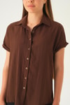 Kahve Kısa Kol Oversize Gömlek 4163A