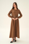 Kahve Kol Drape Detay Kemerli Elbise 2659