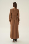 Kahve Kol Drape Detay Kemerli Elbise 2659