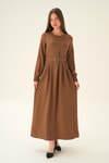 Kahve Kol Drape Detay Kemerli Elbise 2659