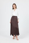Kahve Kraşlı Kırışık Kumaş Etek 9470
