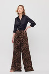 Kahve Leopar Desen Bel Bağcık Pantolon 9410