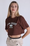 Kahve New Jersey Baskı Crop Tişört 5162