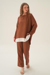 Kahve Parçalı Tunik Pantolon Takım 4090A