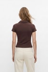 Kahve Polo Yaka Kısa Kol Crop Tişört 26651