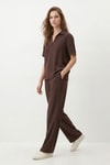 Kahve Polo Yaka Pantolon Takım 8440A