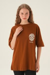 Kahve Posıtıve Baskı Oversize Tişört 1698