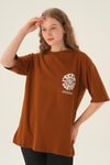Kahve Posıtıve Baskı Oversize Tişört 1698
