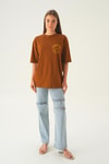 Kahve Psalm Baskı Oversize Tişört 1702