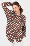 Kahve Puantiye Desen Oversize Saten Gömlek 9411