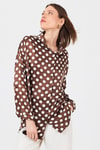 Kahve Puantiye Desen Oversize Saten Gömlek 9411