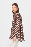 Kahve Puantiye Desen Oversize Saten Gömlek 9411
