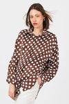 Kahve Puantiye Desen Oversize Saten Gömlek 9411