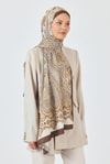 Kahve Retro Desenli Şal 5684