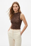 Kahve Sıfır Kol Leopar Desen Bluz 2841