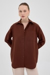 Kahve Tek Cepli Oversize Gömlek 8158A