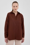 Kahve Tek Cepli Oversize Gömlek 8158A