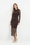 Kahve Uzun Kalem Elbise 8517A
