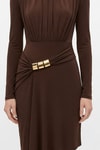 Kahve Vatkalı Omuz Büzgülü Elbise 252681
