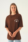Kahve Yazı Baskı Oversize Tişört 1706